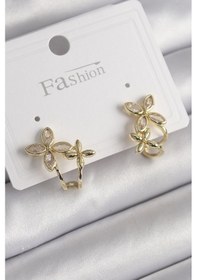 Resim Tua Moda Pirinç Gold Renk Zirkon Taşlı 2'li Çiçek Model Kadın Küpe Çok Renkli 