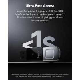 Resim Mena Rise Jumpdrive Fingerprint F35 Pro 128 GB USB 3.0 Sürücü, 400 Mb/s'ye Kadar OKUMA/300 Mb/s Yazma, USB Bellek, 10 Parmak Izi Kimliğine Izin Verilir, Bellek Çubuğu, Pc/laptop (LJDF35P128G-RNBNG) 
