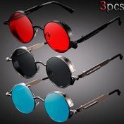 Resim 3'lü 70'ler Retro Yuvarlak Punk Moda Gözlükleri Kalın Çerçeveli, Metal Çerçeve ve Gradyan Renkli Lensler - Erkekler ve Kadınlar için Unisex Retro Gözlükler, Tutkunlar için Mükemmel Doğum Günü Hediyesi, Vintage Gözlükler, Dayanıklı Gözlükler 