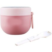 Resim Yalıtımlı Kahvaltılık Kupa 304 Paslanmaz Çelik Kapak Kaşık Süt Çorbası Kavanozu Okul Ofis Taşınabilir Congee Kabı Pembe Çok Renkli 