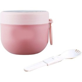 Resim Yalıtımlı Kahvaltılık Kupa 304 Paslanmaz Çelik Kapak Kaşık Süt Çorbası Kavanozu Okul Ofis Taşınabilir Congee Kabı Pembe Çok Renkli 