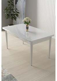 Resim Canisa Nil Serisi 70x110 Sabit Mutfak Masası Takımı Beyaz Masa 4 Bordo Sandalye Masa Beyaz Sandalye Bordo 