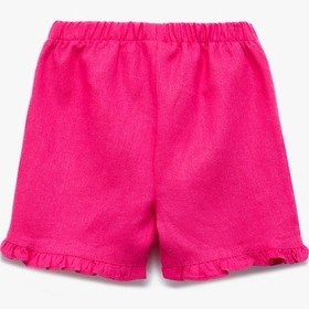 Resim Koton Beli Lastikli Bağlama Detaylı Fırfırlı Keten Karışımlı Şort Pembe 4smg40072aw Gül 