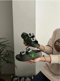 Resim Ayfox Timsah Figürlü Çift Tokalı Anatomik Yüksek Taban Ultra Hafif Kaydırmaz Plaj Havuz Günlük Çocuk Terlik Haki 