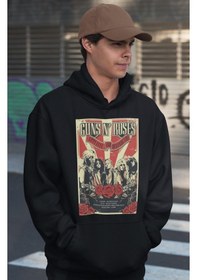 Resim Sevbano Guns N' Roses Rock Metal Baskılı Unisex Oversize Müzik Grubu Hood Siyah 