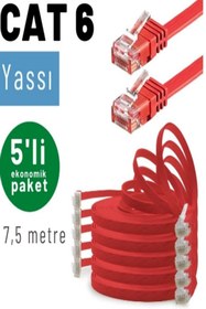 Resim IRENIS Kırmızı 5 Adet Cat6 Yassı Ethernet Network Lan Internet Kablosu -7.50 Metre 