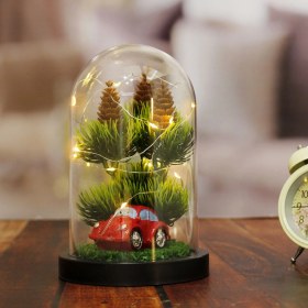 Resim Mobgift Çam Ağacı Altında Vosvos Araba Tasarımlı Işıklı Fanus (Kırmızı) 