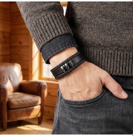Resim Moncuk Design Orijinal Deri Ve 316l Çoklu Çelik Erkek Bileklik 33514b22d1 Siyah 