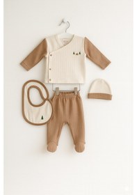 Resim Erkek Bebek 4'lü Zıbın Takımı 1-6 Ay Kahverengi 