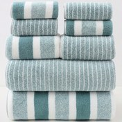 Resim 8 adet Çizgili Desenli Banyo Havlusu Seti, Süper Yumuşak, Yüksek Emici, Hafif, Hızlı Kuruyan, 2 Banyo Havlusu, 4 El Havlusu, 2 Yüz Havlusu (Koyu Yeşil Yıldızlı Gökyüzü Geniş Çizgiler -8 adet), Yıkama Bezi 