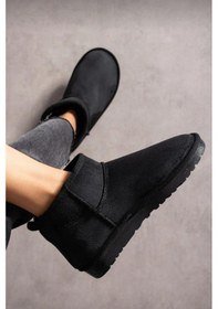 Resim Kadın Mini Süet Içi Tüylü Yüksek İnce Taban Kışlık Bot & Bootie Siyah 