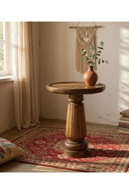 Resim ASELYA HOME Doğal Ahşap Tekli Mantar Yan Sehpa Modern 50cm Fiskos Çiçeklik Yatak Odası 