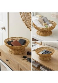 Resim Hobibahçem 25 Cm Plastik Rattan Servis Çanağı - Doğal Hasır Görünümlü Dekoratif Meyve, Ekmek Ve Sunum Kasesi 