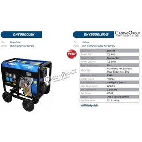 Resim Hyundai Dhy9500Lek-3 Trifaze 8 Kwa Marşlı Dizel Jeneratör 