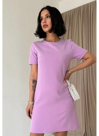Resim Valensdesign Lila Kısa Kol Atlas Mini Elbise Lila 