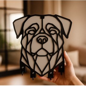 Resim Geometrik Köpek Figürlü Duvar Tipi Anahtarlık Askılığı Siyah - Beyaz 