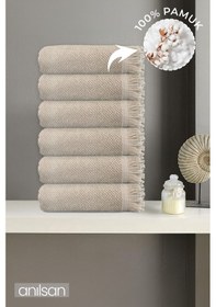 Resim 6'lı Bej Jelena El Havlusu - 50x90 Cm, 225 Gr, %100 Pamuk, Spa Ve Otel Havlusu, Günlük Kullanıma Uygun Bej 