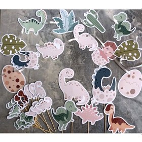 Resim 32 Parça Dinozor Temalı Dev Set Çocuk Kutlama Doğum Günü Süsü Banner Pasta Kürdanı Cupcake +0 