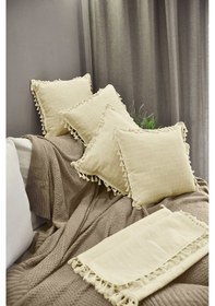 Resim 4 Kırlent +1 Runner Natural %100 Organik Pamuklu Püsküllü Runner 