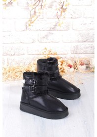 Resim Fort Nurela Simli Süet İçi Kürklü Tüy Ve Toka Detaylı Anne Kız Kısa Kadın Bot Siyah 