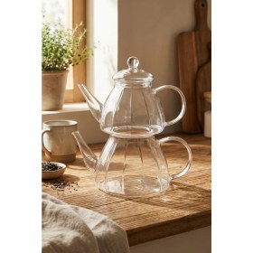 Resim Feyza Design Paslanmaz Çelik Metal Süzgeçli Isıya Dayanıklı Cam Demlik 