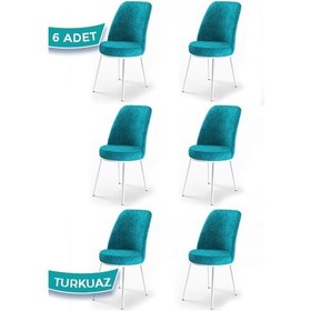 Resim Canisa Dexa Serisi, Üst Kalite Mutfak Sandalyesi, 6 Adet Turkuaz Sandalye, Metal Beyaz Iskeletli Sandalye Turkuaz Ayaklar Beyaz 