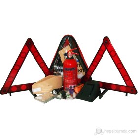 Resim TüvTürk Uyumlu Autokit Üçgen Trafik Seti Ekonomik Yangın Söndürücülü 