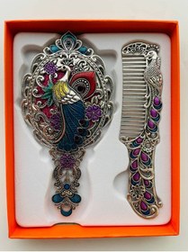 Resim GALATA GIFT Hediyelik Ayna Tarak Seti, Tavuskuşu, Metal, 15x12 