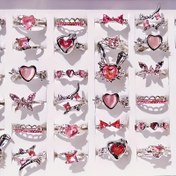Resim 10 Adet/Paket Lüks Sentetik Zirkonya Kakmalı Alaşım Kadın Yüzükleri, Şık ve Sevimli Karışık Stiller Çoklu Set Parmak Aksesuarları Moda Takı Hediyesi Rastgele Gönderilir OPP Torba Ambalajında 