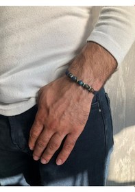 Resim Moda Kulesi Mix Opal Taşı ve Hematit Taşlı Deri İpli Özel Tasarım Erkek Bileklik Çok Renkli 