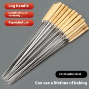 Resim 304 Paslanmaz Çelik Barbekü Çubuğu Ahşap Saplı - Kuzu ve Et Kızartması için Dayanıklı, Kalınlaştırılmış, Pişirme Hayatı İçin Mükemmel, Et Kızartma Çubuğu | Ahşap Saplı Çubuklar | Paslanmaz Çelik Çubuklar 