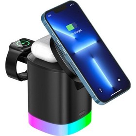 Resim 15w 3in1 Kablosuz Şarj Standı Aircharger Quattro Magsafe Apple Uyumlu iPhone+applewatch+airpods Hızlı 