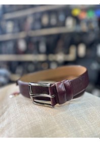 Resim Trg Polo Bordo Nokta Desen Hakiki Deri Erkek Kemeri 