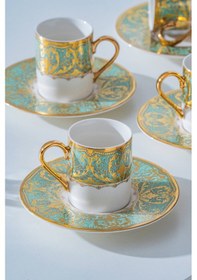 Resim Acar Waldo 24k Altın Detaylı 6 Kişilik Porselen Kahve Fincan Takımı - 90 Ml Renkli 