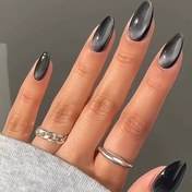 Resim Minimalist Tarz 24 Parça Buz Şeffaf Parlak Siyah Kedi Gözü Tırnaklar, Günlük Moda ve İşe Gidiş İçin Temel, Özel Günlerde Kadınlar İçin Mükemmel Hediye 