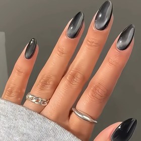 Resim Minimalist Tarz 24 Parça Buz Şeffaf Parlak Siyah Kedi Gözü Tırnaklar, Günlük Moda ve İşe Gidiş İçin Temel, Özel Günlerde Kadınlar İçin Mükemmel Hediye 