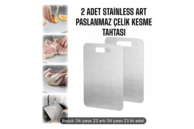 Resim Feyza Design Çift Paslanmaz Çelik Çok Amaçlı Kesme Tahtası Seti, Kolay ve Güvenli Kullanım 