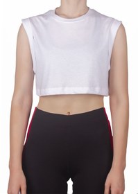 Resim UPP Kadın Beyaz %100 Pamuk Kolsuz Rahat Kesim Kısa Crop Sporcu T-shirt 