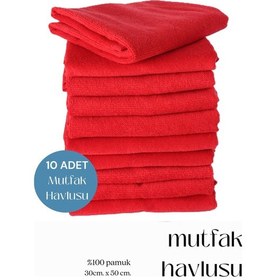 Resim 10 Adet Mutfak Havlusu El Yüz Havlusu Kırmızı 