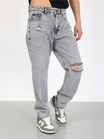 Resim Baggy Gri Diz Yırtık Jean-gri - 33 Gri 