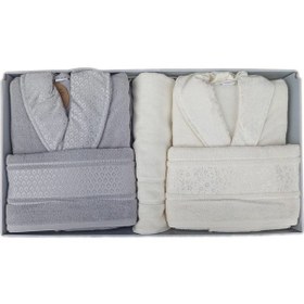 Resim Camellia Happy Aile Bornoz Seti- Gri Krem Krem 