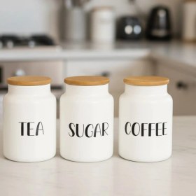 Resim Kapris 3lü Bambu Kapak Cam Kavanoz Seti 3x800ml Ser87-set Beyaz 