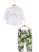 Resim Zeyland Kız Bebek Çiçek Baskılı Uzun Kollu T-shirt Ve Yaprak Baskılı Tek Alt Takım 