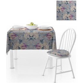 Resim Sarmaşık Desenli Gri Zemin Mor Antrasit Dijital Baskılı Petek Dokuma Masa Örtüsü 120x140 