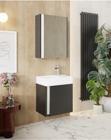 Resim Karen Banyo Kemer 45 Cm,Lavabolu,Aynalı,Banyo Dolabı,Mat Antrasit,Lavabo Dahil Antrasit 