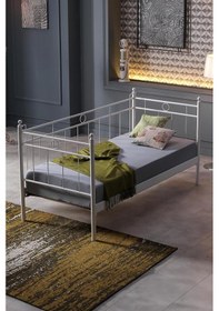 Resim Alpas Metal Sofa Sedir 90x200 Beyaz Ahşap Latalı 