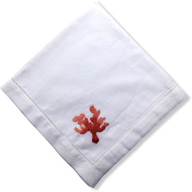 Resim Coral Nakışlı Keten Peçete Seti (4'lü Set) - 45x45 cm 