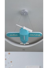 Resim Uçak Temalı Entegre Led Çocuk Odası Sarkıt Avize 70x80 Cm Kişiye Özel Tasarım, El Yapımı Görünüm Diğer 