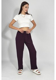 Resim Kadın Beli Lastikli Ayrobin Eşofman Pantolon Mürdüm 