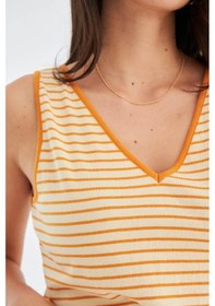 Resim Peraluna Paru Top & Shorts Pamuklu Yazlık Kadın Triko Şort Takım Bej-Turuncu Bej - Turuncu 